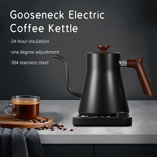 Gooseneck Electric Kettle, White, 0.9L | ±1℉ Temperature Control, 304 Stainless Steel, Ultra-Quiet, Auto Boil Detection, 8 Safety Protections & Memory Function