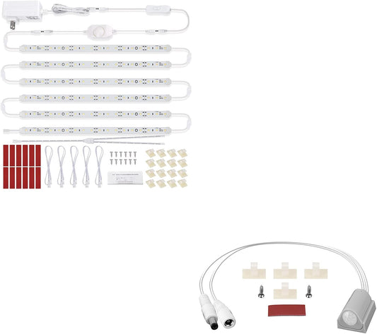 Motion Sensor LED Strip Lighting Kit. Plug in. Perfect to Work as Motion Activated Lighting for Under Cabinets Closets Wardrobe Hallway Stairs Beds Garage Kitchen. 6-Rigid-Strip. Warm White 2700K.