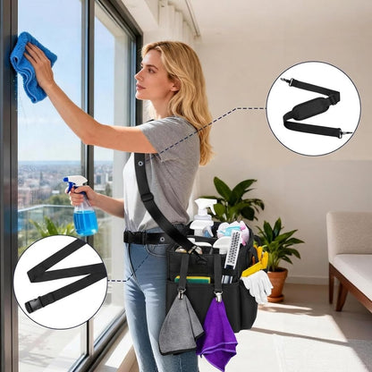 Ytonet Wearable Cleaning Caddy Bag, Large Cleaning Supplies Organizer, Blue | with 4 Foldable Dividers, Shoulder Strap&Waist Strap, Professional Cleaning Bag with Handle for Kitchen Housekeepers Cleaners