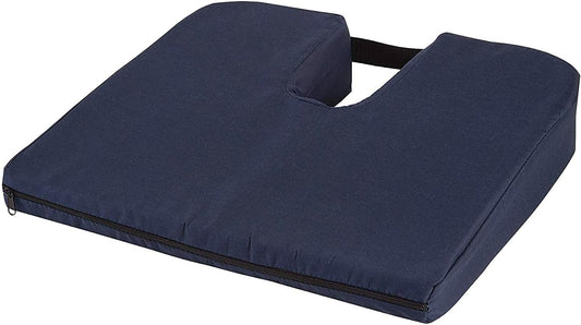 DMI Gradual Slope Seat Cushion for Coccyx, Sciatica and Tailbone Pain Used With Dining Room Chairs, Desk Chairs, Thin Car or Wheelchair Cushions, Machine Washable-Cover, 15 Inch, Navy