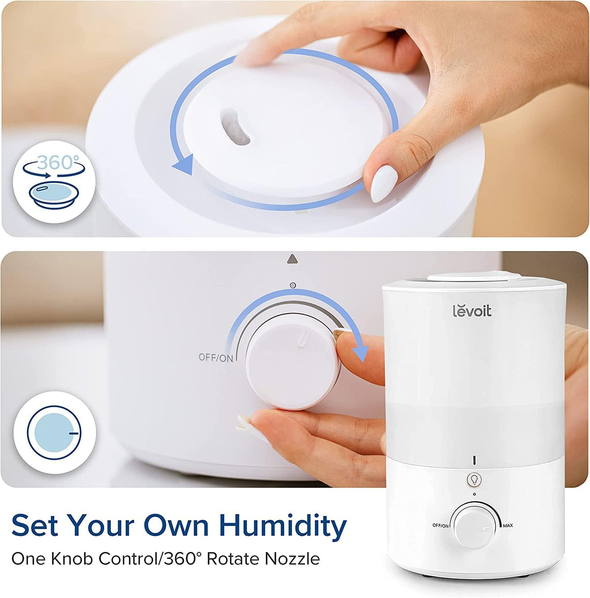 Levoit Top Fill Humidifiers for Bedroom, 2.5L Tank for Large Room, 25dB
