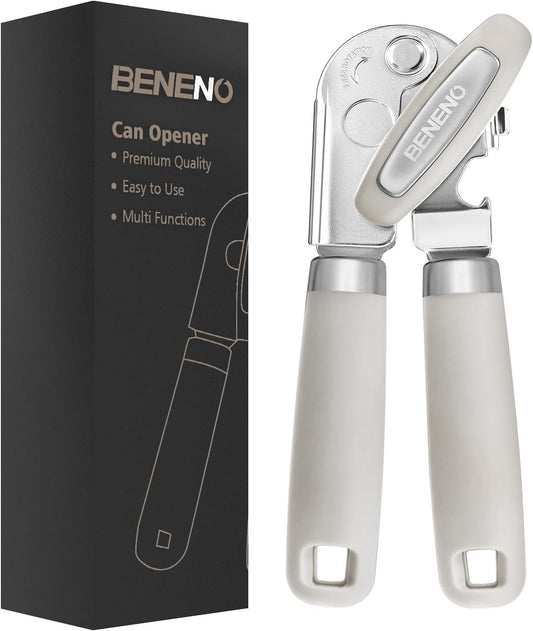 Beneno Heavy Duty Hand Can Opener Manual with Magnet Lid Remover, Green | Razor-Sharp Carbon Steel Blade, Precise Smooth Cutting Gear, Big Effort-Saving Knob, Soft Grip Handle, Built-in Bottle Opener