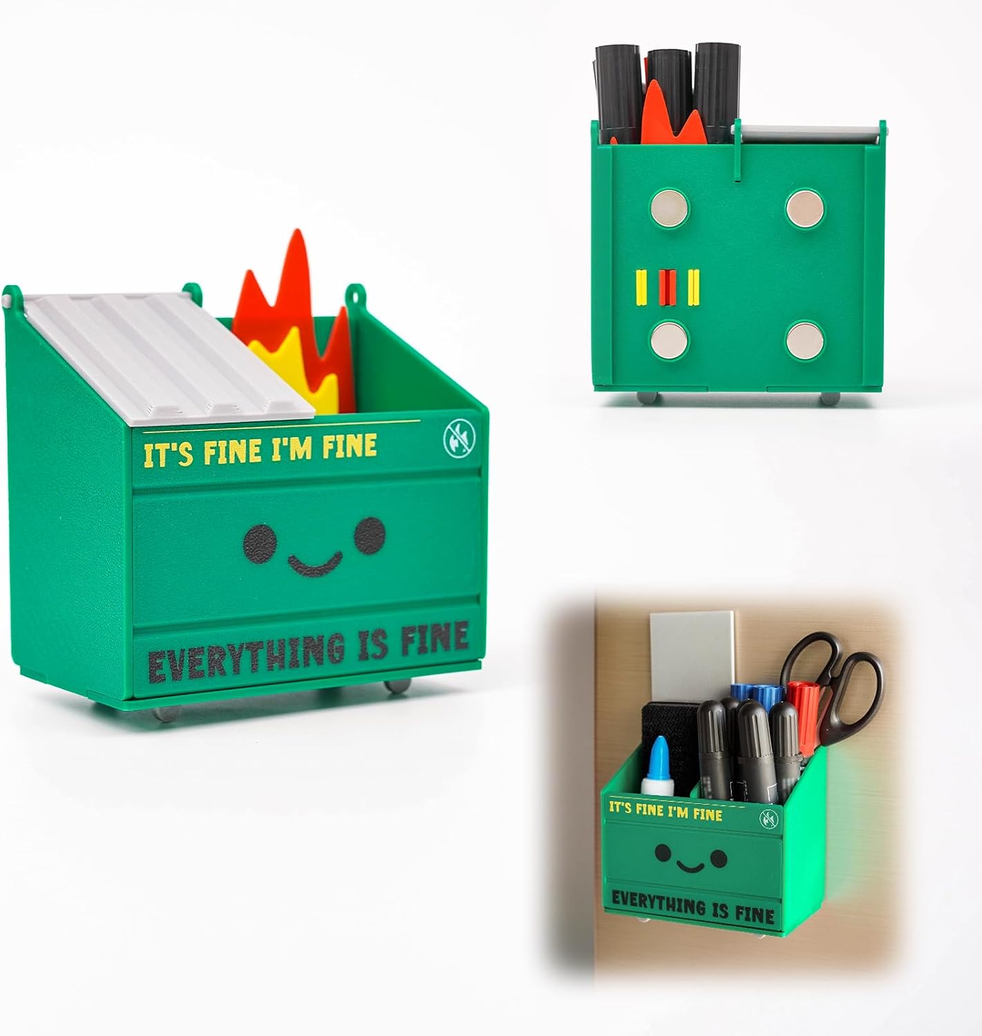 Tian Zhun Dumpster Fire Pencil Holder Funny Magnetic Pen Holder Strong Magnets to Store Marker Pencil Organizer for Refrigerator Whiteboard Locker Home Office or Hospital