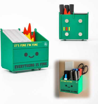 Tian Zhun Dumpster Fire Pencil Holder Funny Magnetic Pen Holder Strong Magnets to Store Marker Pencil Organizer for Refrigerator Whiteboard Locker Home Office or Hospital