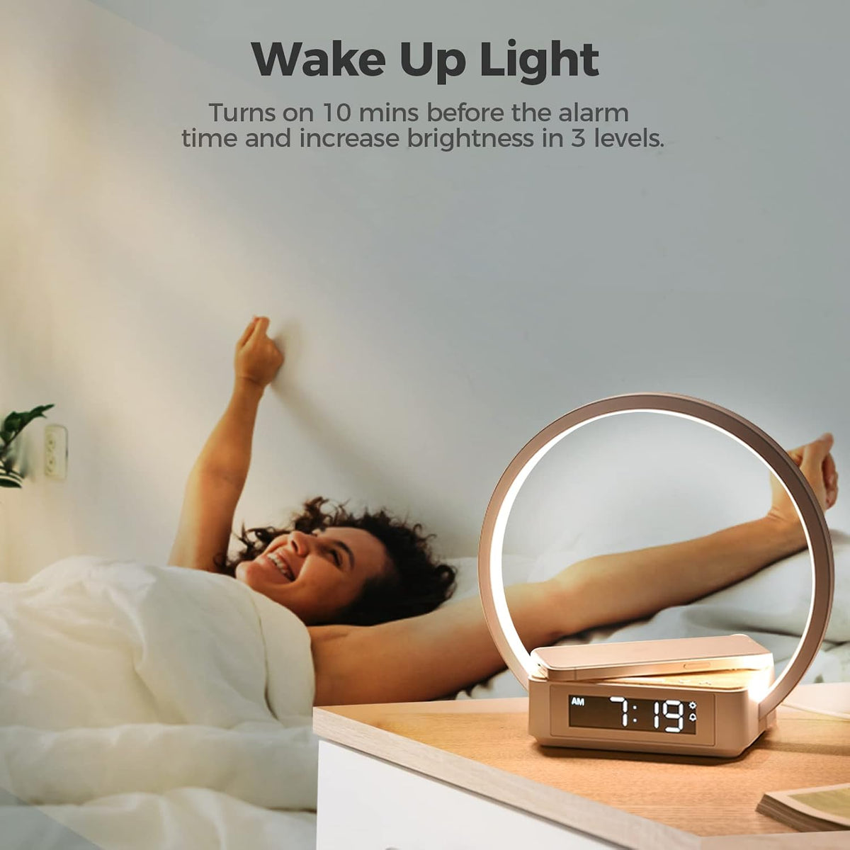 Sunrise Alarm Clock with Wireless Charging Desk Touch Lamp, Sunrise Lamp
