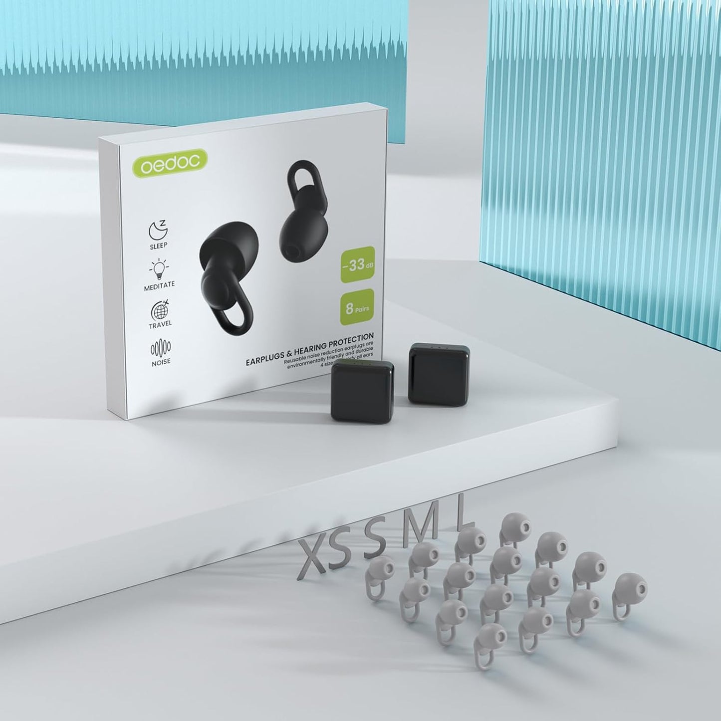 Silicone Ear Plugs for Noise Reduction - Reusable Soft Comfortable Earplugs for Sleeping,Noise Sensitivity & Flights -16 Ear Tips in XS/S/M/L, with 2 Travel Boxes - 33dB Noise Cancelling (Olive Green)