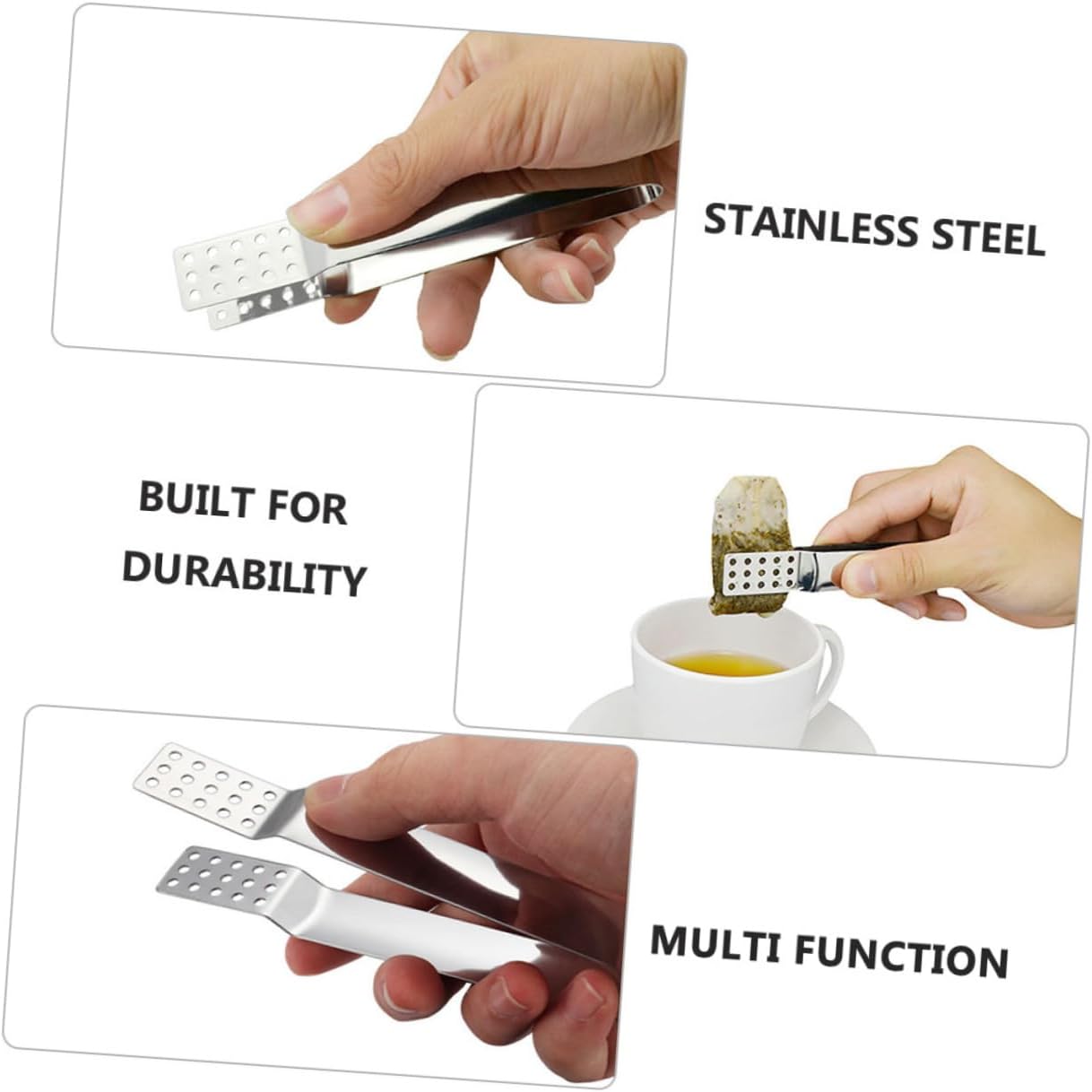 2PCS Stainless Steel Tea Bag Tongs, Mini Food Tongs Teabag Squeezer Sugar Serving for Tea Ice Cube Sugar