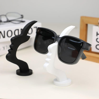 2Packs Modern Face Shaped Eyeglass Holder Stand Eyewear Display Rack Desktop Storage Organizer for Glasses Sunglasses 3D Printed Artistic Decor (black and white)