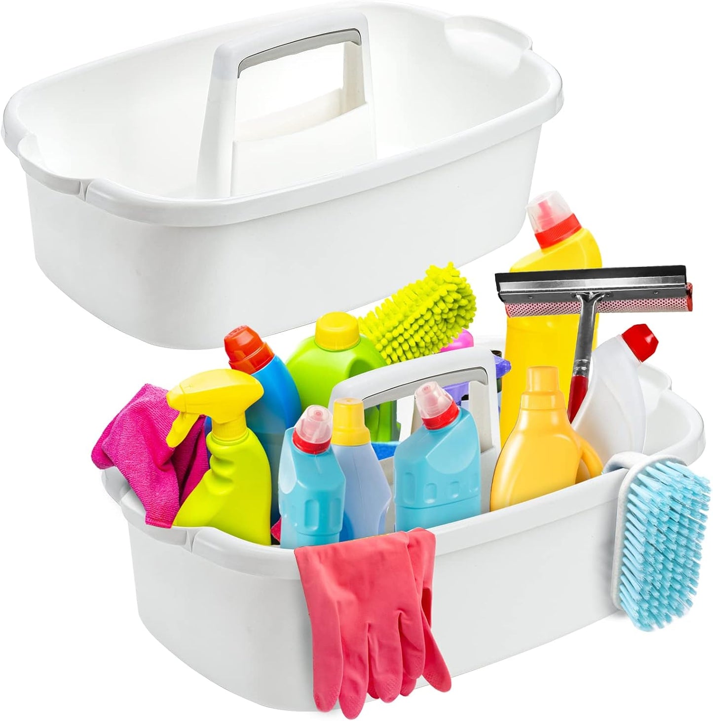TOPZEA 2 Pack Cleaning Supplies Caddy, Large Plastic Cleaning Supply Organizer Bucket with Handle Portable Housekeeping Shower Tote Caddy Under Sink Tool Storage Baskets for Dorm, Bathroom, Household