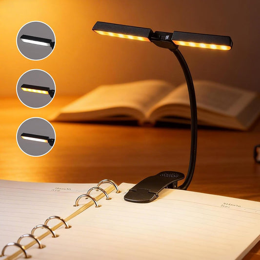 DORNLAT 18 LED Rechargeable Book Light, 1200 mAh 80 Hrs Lasting Reading Light at Night- Eye Caring 3 Color Temperatures Reading Lights - Portable Clip on Light, Present for Reader