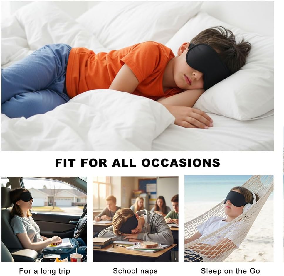3D Sleep Mask for Side Sleepers, Blackout & Zero Pressure - Breathable Memory Foam, Adjustable Strap - for Travel, Yoga & Meditation Black