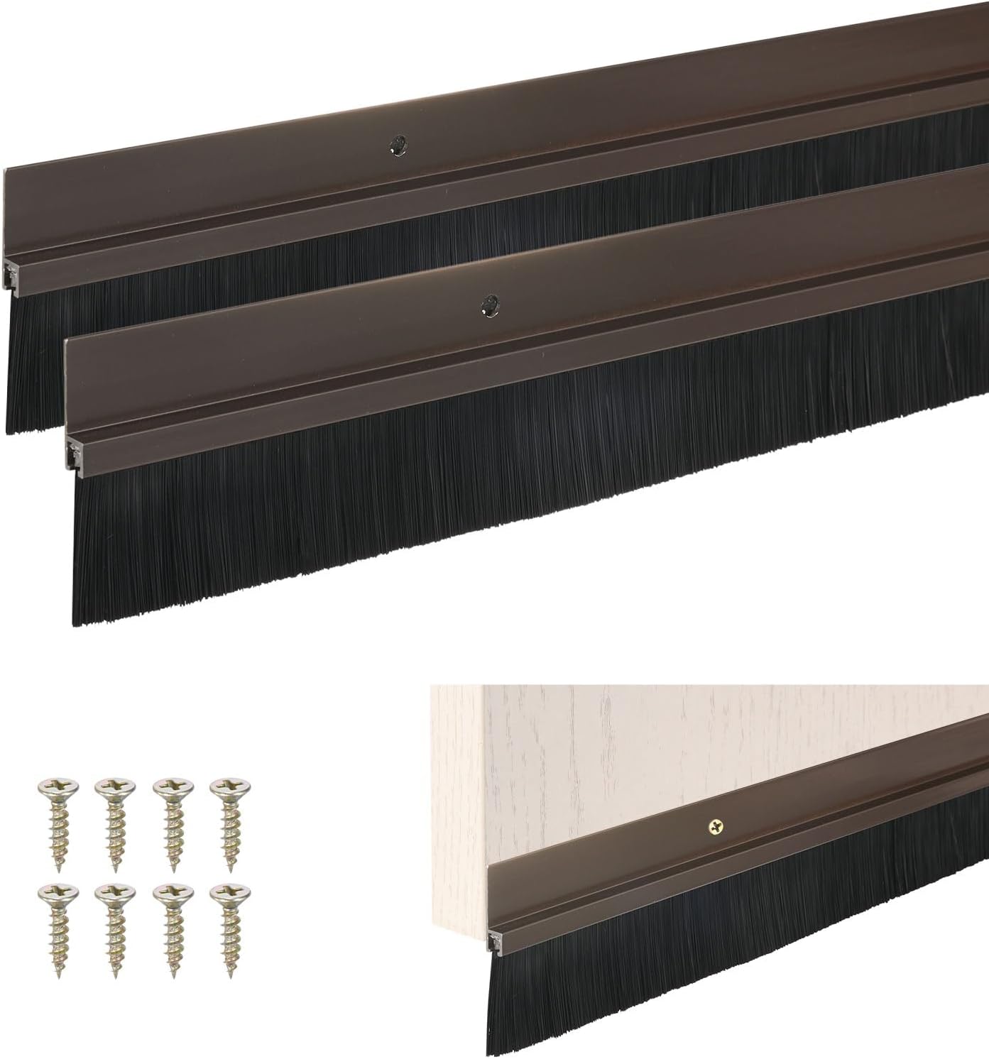M METERXITY 2Pack Door Sweep - 39" Door Bottom Brush Heavy Duty Seal Draft Stopper Aluminum Base with 20mm Brush, Adhesive/Screw Installation for Interior/Exterior/Garage/Sliding Doors, Black