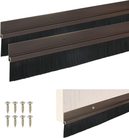 M METERXITY 2Pack Door Sweep - 39" Door Bottom Brush Heavy Duty Seal Draft Stopper Aluminum Base with 20mm Brush, Adhesive/Screw Installation for Interior/Exterior/Garage/Sliding Doors, Black