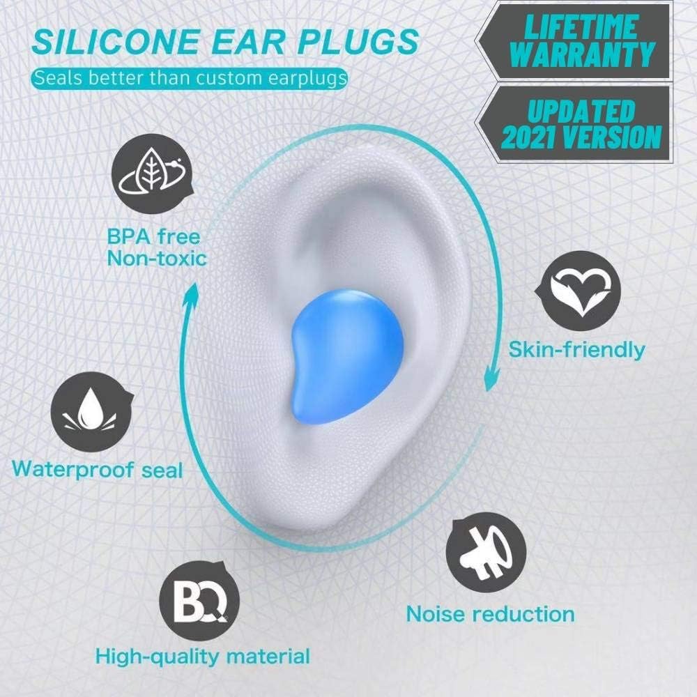 Silicone Ear Plugs for Sleeping Swimming,Reusable Moldable Noise Cancelling Earplugs for Shooting Range, Swimmers, Snoring, Airplanes, Travel, Work, Studying, (16-Pillows) (White, Medium)