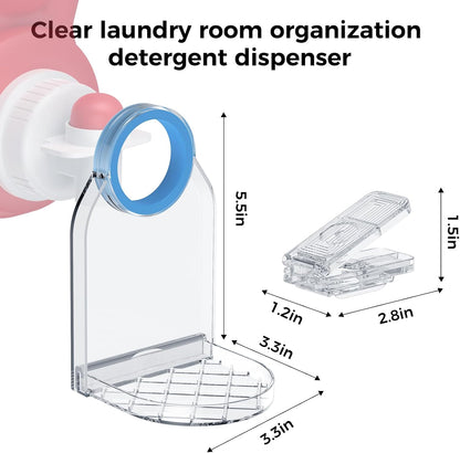 Clear Laundry Detergent Dispenser Cup Holder & Nozzle Force-Saving Switch, Drip Catcher, Soap Dispenser, laundry room organization decor (1 Pack)