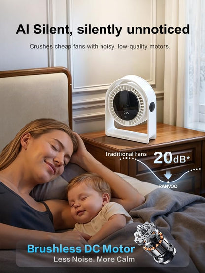 2026 Quiet USB Desk Fan,4 Speeds, 120°Tilt, table Fan for bed & Office | Air Circulator Mini Fan Bedroom,Translucent Black, Portable Smart Display Fan,Low Noise,7 Blades,Cool Room In 3 Mins