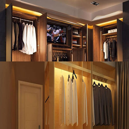 Cuttable Battery Operated Motion Sensor LED Light Strip Indoor 10 ft | Motion Sensored Activated Cordless Warm White LEDs Tape Lights for Bedroom Closet Under Bed Cabinet Counter Shelf Stair