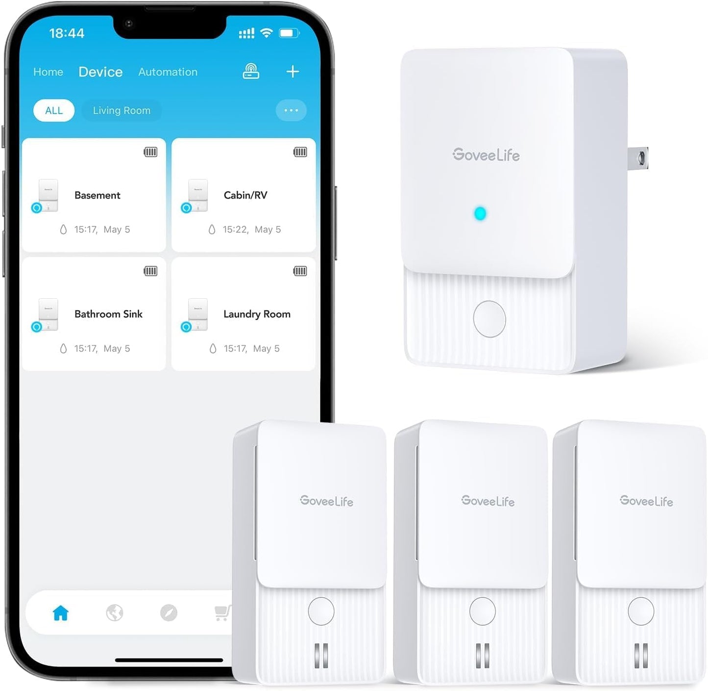 GoveeLife Smart Water Leak Detector 2 with 1968ft Ultra-Long Range, 6 Pack | WiFi Water Sensor with SMS/Email/APP Push and Sound Alarm, 5-Year Battery Life, IP66, Suitable for Home, Basement, Kitchen