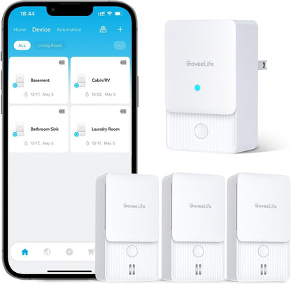 GoveeLife Smart Water Leak Detector 2 with 1968ft Ultra-Long Range, 6 Pack | WiFi Water Sensor with SMS/Email/APP Push and Sound Alarm, 5-Year Battery Life, IP66, Suitable for Home, Basement, Kitchen