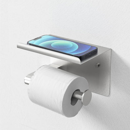 GLNLQ Matte Black Toilet Paper Holder with Shelf, Fits Mega Rolls Size | Adhesive or Screw-in, Waterproof and Rustproof Stainless Steel, Wall Mount Design, Modern Stylish Design, for Bathroom, RV