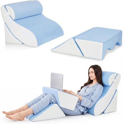 5PCS Wedge Pillow Set for After Surgery, Adjustable Orthopedic Foam Bed Wedge Pillow for Acid Reflux, GERD & Heartburn Relief, Back & Leg Elevation Support for Sleeping & Sitting Up, White Grey