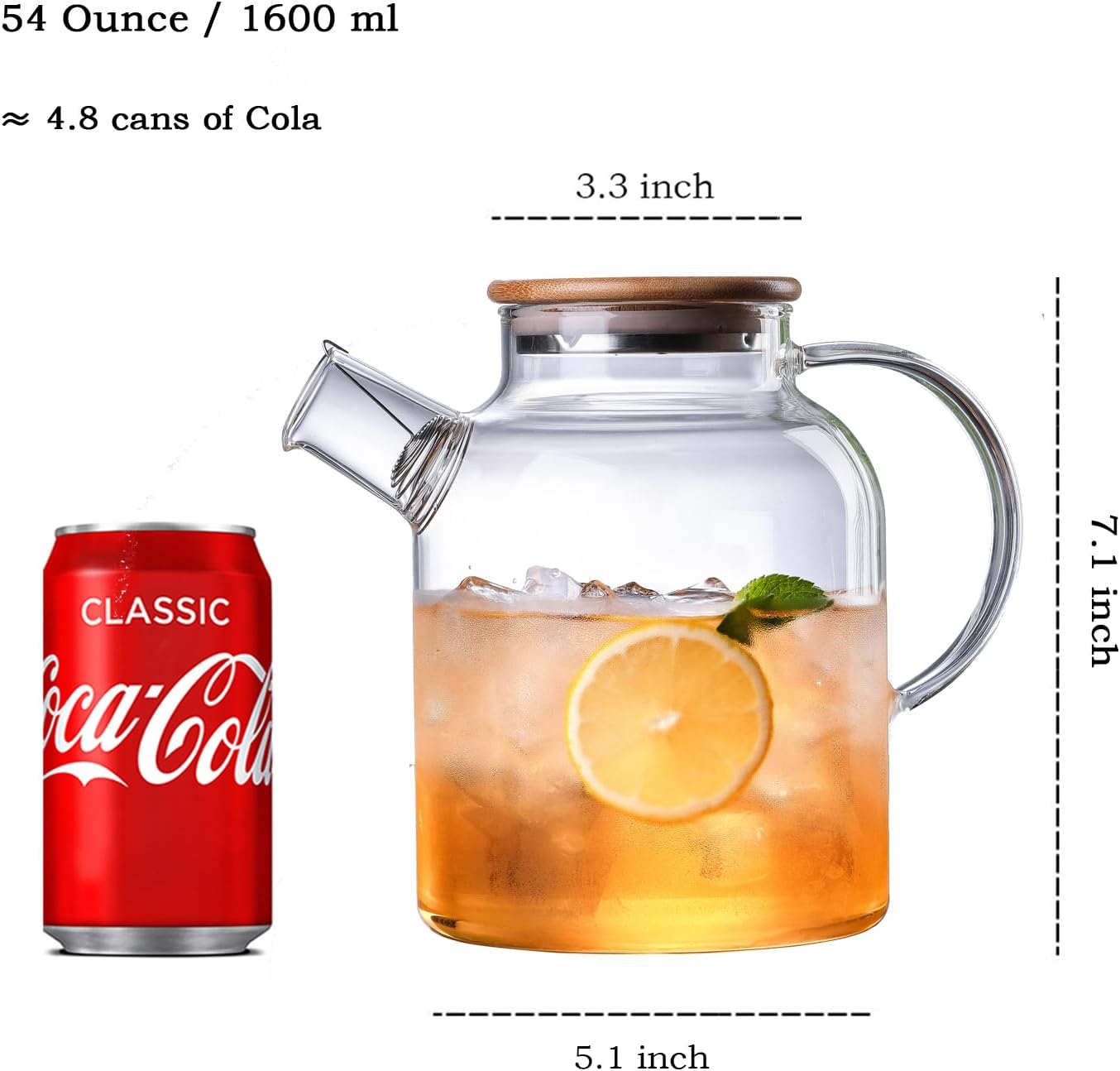 TMOST Glass Teapot with Spout Infuser 1600ml/54oz Glass Kettle Glass Pitcher Teapot for Loose Leaf Tea & Blooming Tea, Stovetop & Microwave Safe
