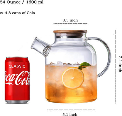 TMOST Glass Teapot with Spout Infuser 1600ml/54oz Glass Kettle Glass Pitcher Teapot for Loose Leaf Tea & Blooming Tea, Stovetop & Microwave Safe