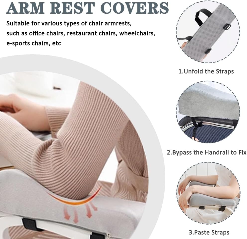 2 Pack Office Chair Armrest Pads Covers,Arm Rest Pad with Memory Foam Elbow Pillow for Forearm Pressure Relief, Arm Rest Covers for Office Chairs, Wheelchair, Comfy Gaming Chair (Black)