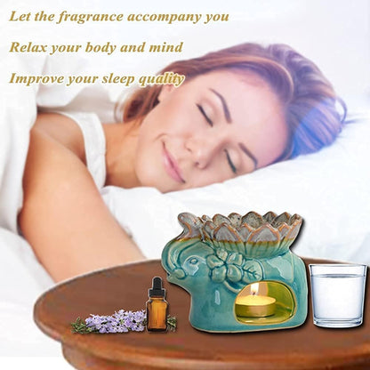Fragrance Essential Oil Burner Tealight, Tea Light Candle Wax Warmer, Tealight Fragrance Oil Warmer (Ice Cracked Glaz Elephant Shape)