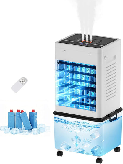 Evaporative Air Cooler, 3-in-1 Portable AC Tower Fan Air Conditioner with 4 Modes & 3 Speeds, 24H Timer, Remote 60°Oscillating Tower Fan, Quiet Swamp Cooler, Tower AC for Bedroom Office, 36inch, Black