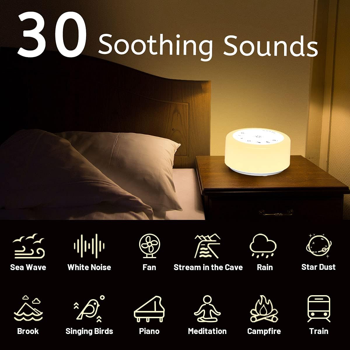 ColourNoise Portable Rechargeable White Noise Machine Mini Small Travel Sound Healing Machine with 30 Soothing Sounds 36 Adjustable Volume Night Light 4 Timer Functions Suitable for Baby Kids Adult