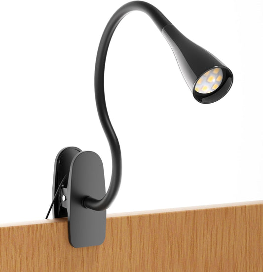 LED Reading Light, Eye-Caring Book Light for Reading in Bed, 360° Flexible Clip on headboard lamp, 5W 3000k Desk Lamp with Clamp for Bedroom, Office, Painting, Workbench and Sewing, White