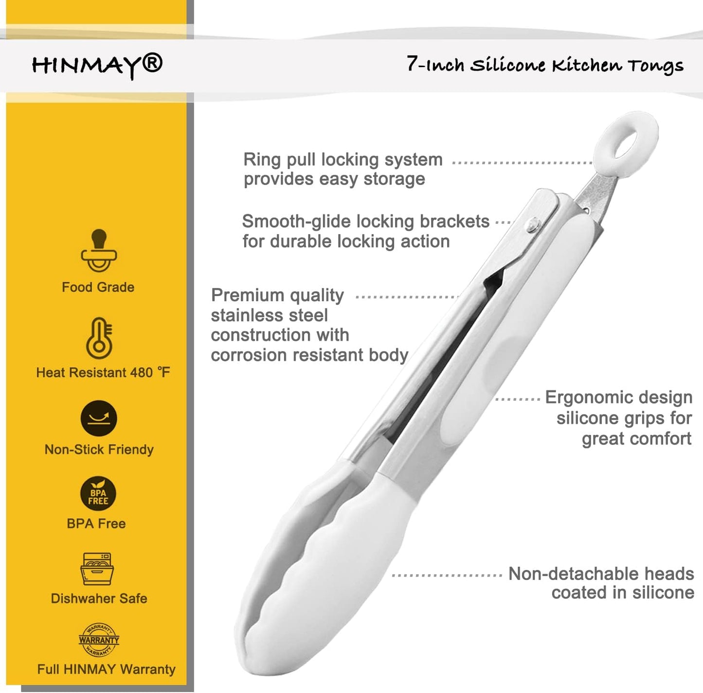 HINMAY Mini Tongs with Silicone Tips 7-Inch Serving Tongs, Set of 3 (Red Blue Green)