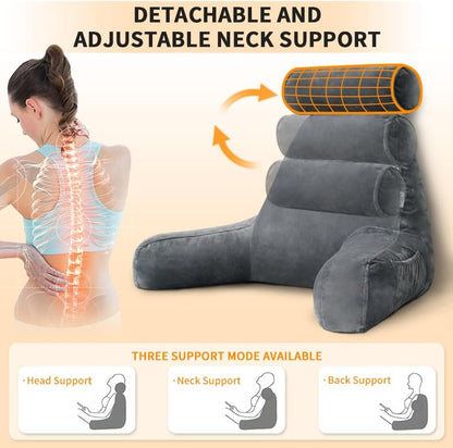 26" Reading Pillow for Sitting Up in Bed, Backrest with Arms