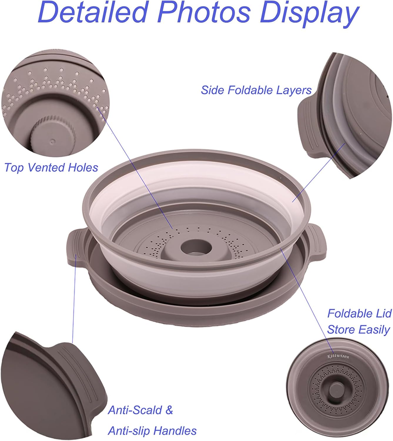 10.6" Microwave Splatter Cover with Anti-Scald Base Mat, Collapsible Food Cover for Plates & Bowls, BPA-Free Silicone Guard Lid with Vented Holes, Dishwasher Safe Kitchen Essential Gadgets