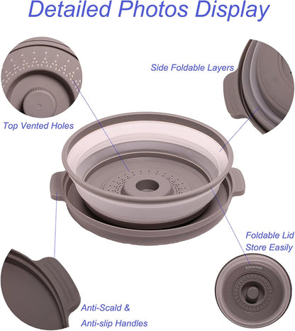 10.6" Microwave Splatter Cover with Anti-Scald Base Mat, Collapsible Food Cover for Plates & Bowls, BPA-Free Silicone Guard Lid with Vented Holes, Dishwasher Safe Kitchen Essential Gadgets