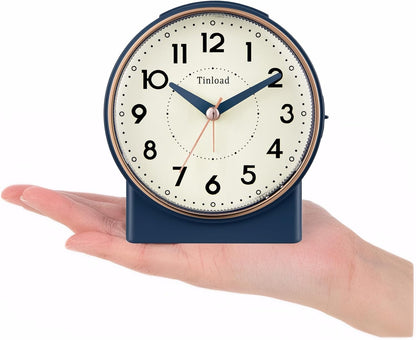 Tinload 4.3" No Ticking Analog Alarm Clock,Silent Readable for Seniors,Easy to Set,Gradual Rise Alarm,Big Numbers,On/Off Switch on Side,Gentle Wake,Snooze,Lighted on Demand,Battery Operated,Black