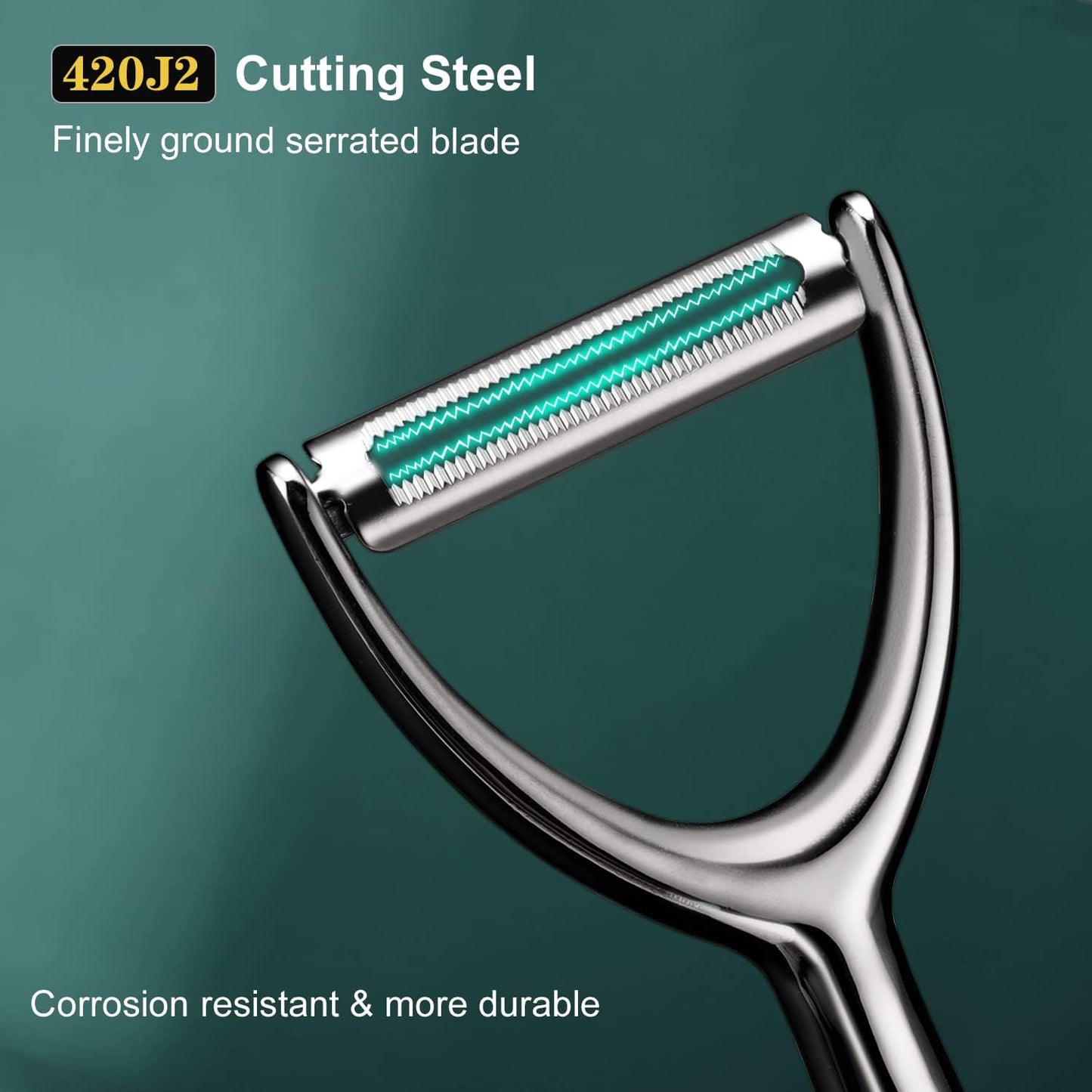 SUCCFLY Stainless Steel Vegetable Peeler Set, Premium Veggie Fruit Peeler | Ultra Sharp Potato Apple Carrot Peelers, Rotary Serrated 420J2 Blade, Thicken Non-Slip Ergonomic Handle, 5-Year Warranty