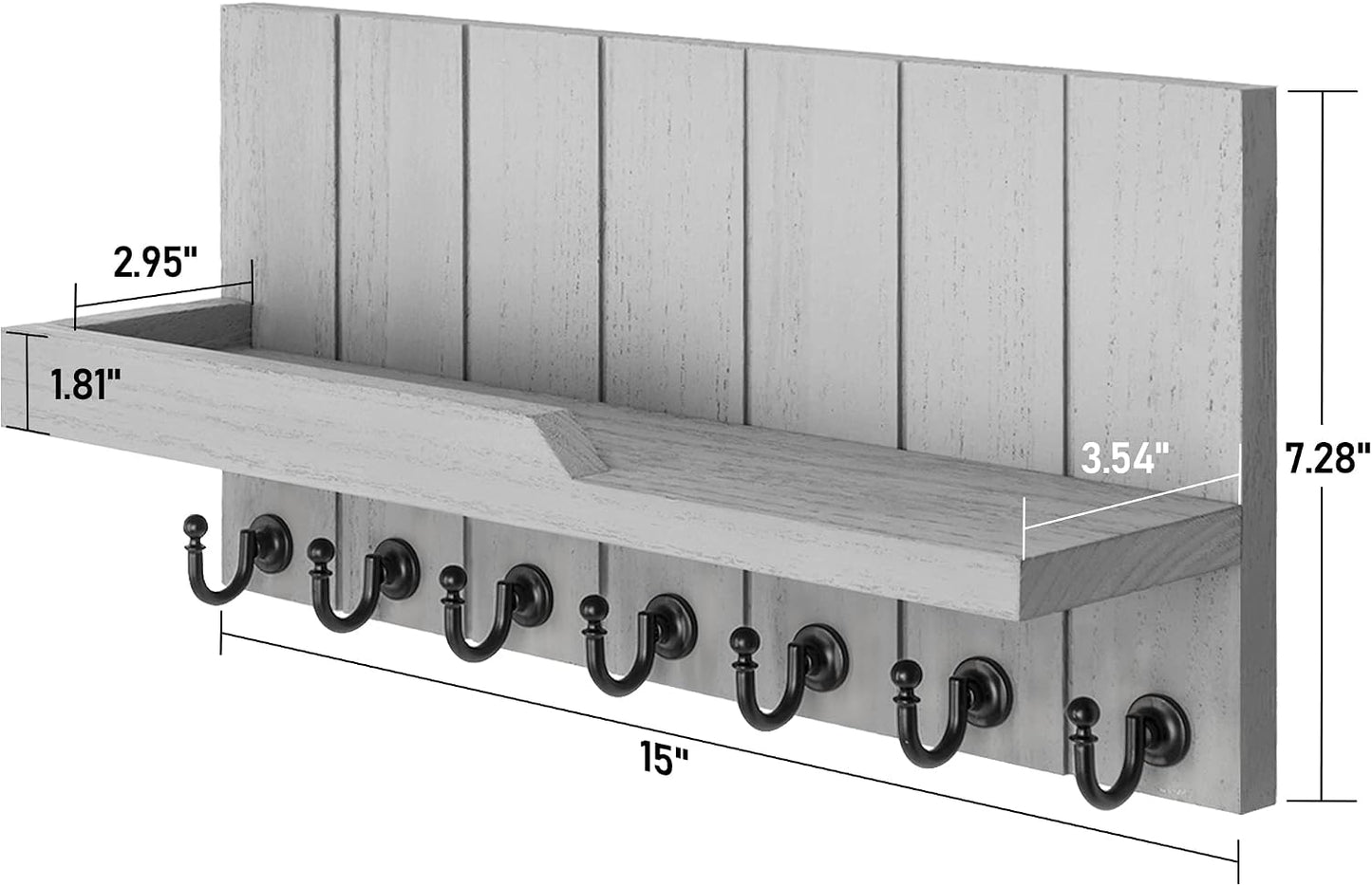 Rebee Vision Key Holder Wall Mount with 5 Key Hooks for Home Decor, Brown | 3.54'' x 10'' x 7.28'', Small Shelf for Display Plant, Key Hangers for Hat, Entryway Space-Saving Storage