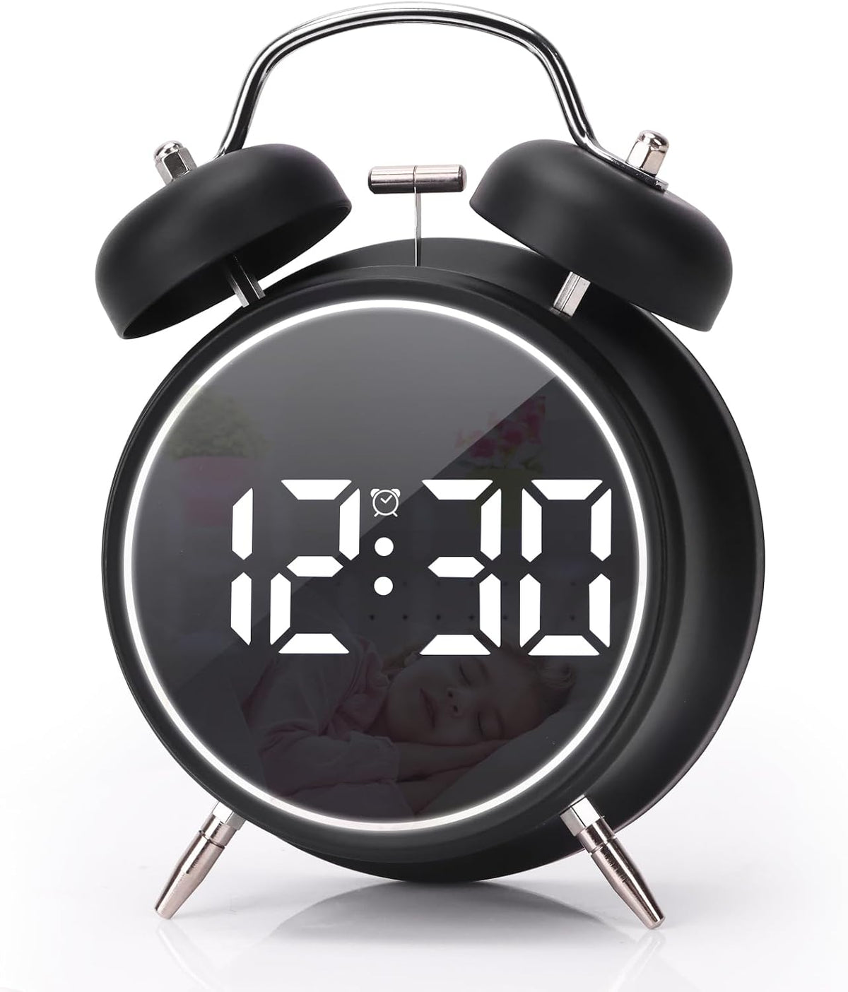 Digital Small Alarm Clock, 4.5 Inch Double Bell Electronic LED Alarm Clock