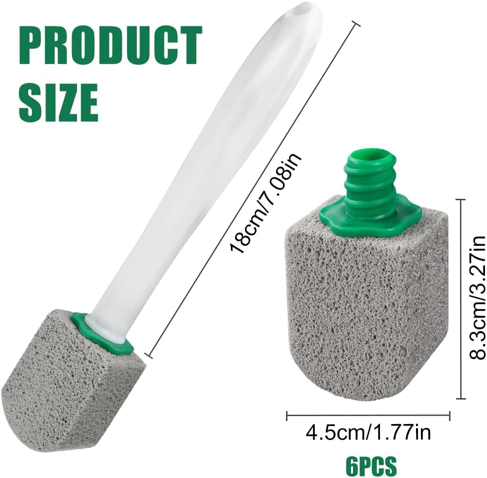 AUAUY 6 Pack Pumice Stone with Handle, Toilet Bowl Pumice Stone for Cleaning, Hard Water Toilet Ring Remover, 1 Handle + 6 Pumice Stones for Cleaning Toilets, Bathtubs, Grills, Kitchen Sink