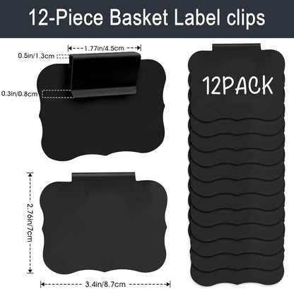 12pcs White Basket Labels Removable PVC Labels | Clip On for Storage Bins, Removable PVC Labels for Baskets with Holders, 3.5x2.7 Inches