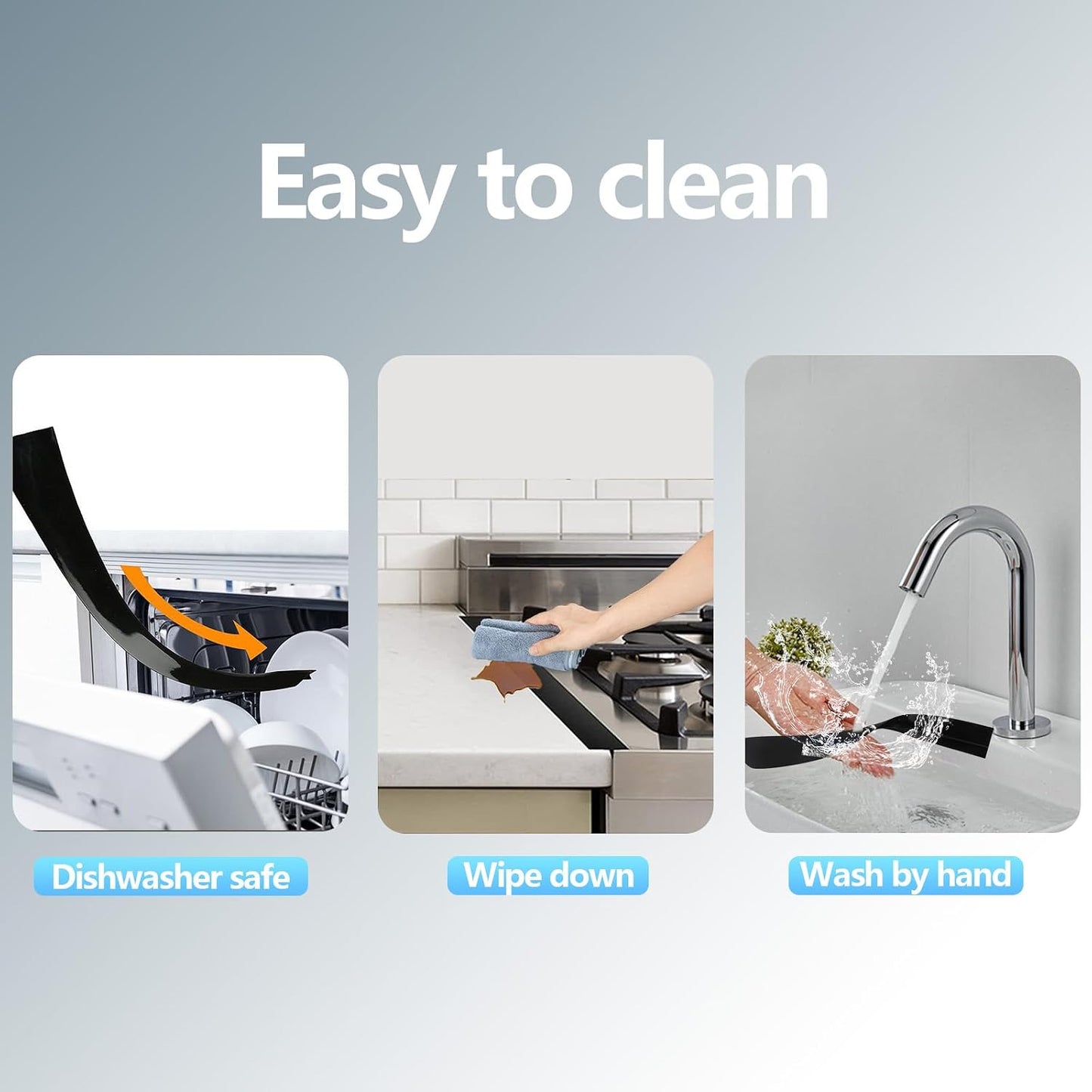 Silicone Stove Counter Gap Cover, 25 inch Kitchen Gap Filler Cover, Black | Black, 63cm/25", Heat Resistant, Machine Washable, Cuttable, Oven Gap Seals Spills Strip for Stovetop and Countertop