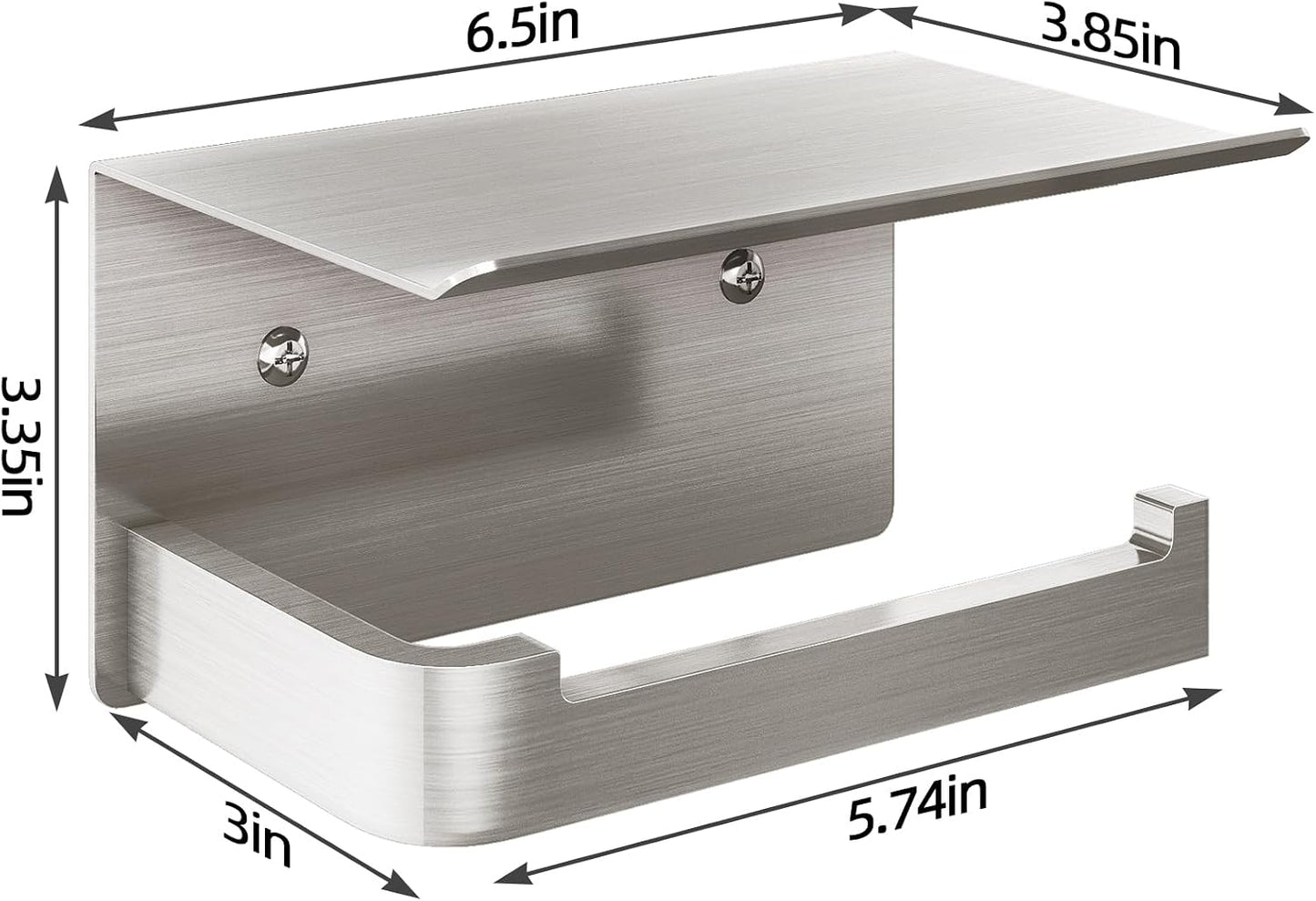 Gypie Toilet Paper Holder with Marble Shelf, Wall Mounted Matte Black | Toilet Roll Holder Black for Bathroom Washroom, Extended Base