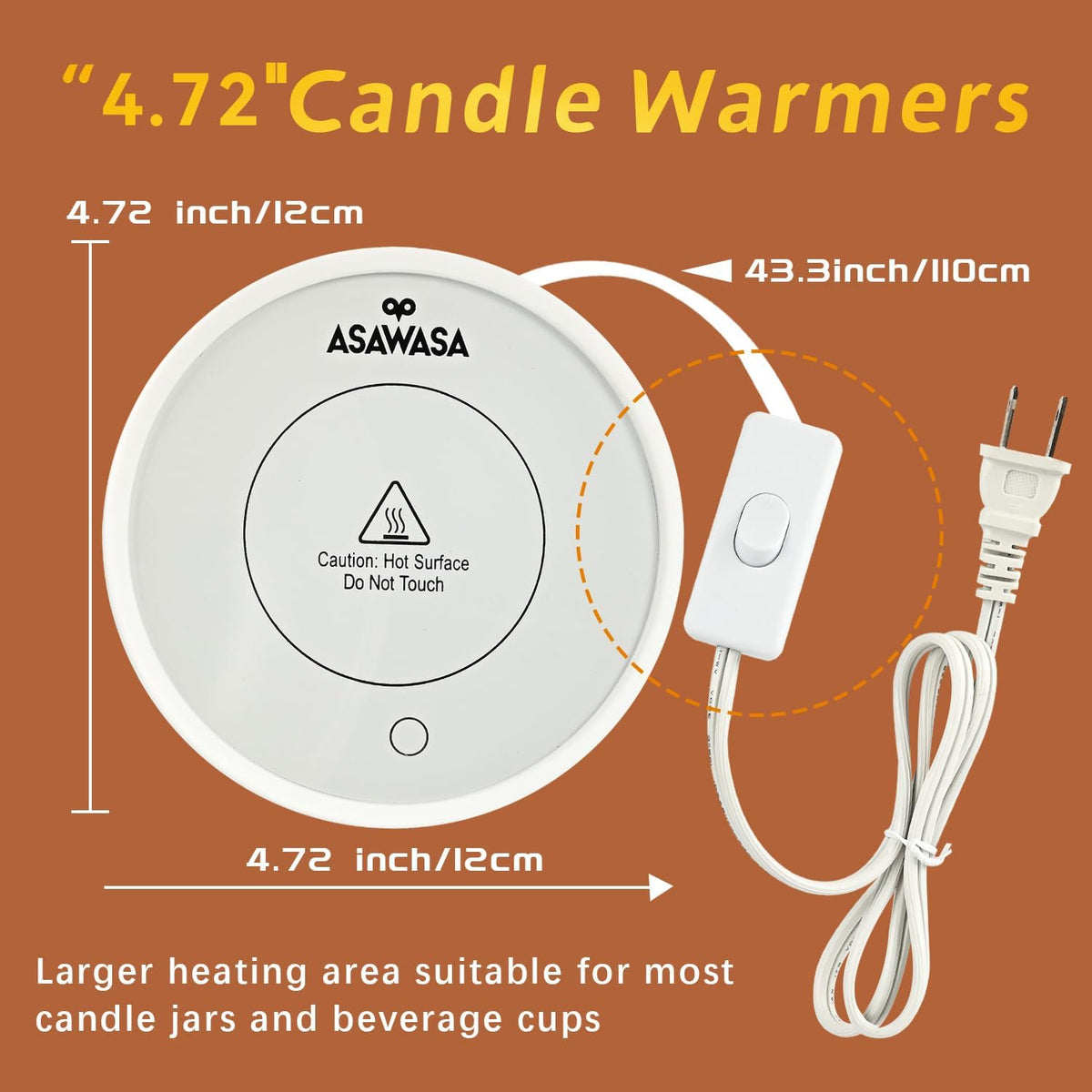 ASAWASA 2PCS Smart Candle Warmer for Large Jar, Coffee Mug Warmers, with Gravity Switch Auto Shut-On/Off, Safely and evenly Release The Aroma, Keep The Drink Warmth, Best Ideals Valentines Day Gifts