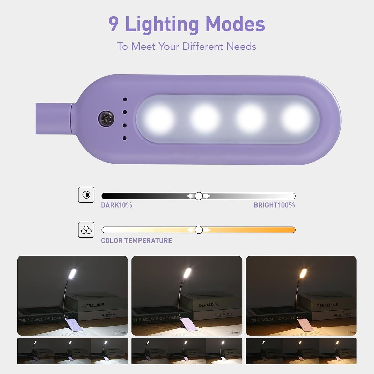 VAVOFO Rechargeable Book Light for Reading in Bed Kids, 7 LED Reading Light with 9-Level Warm Cool White Daylight, Eye Care Lamp with Power Indicator for Bookworms (Yellow)