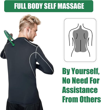 Ergonomic Deep Tissue Massager, Back Cane with 12 Massage Nodes for Neck, Back & Shoulder, Detachable Muscle Knot Relief Tool, Full Body Self Massage for Tension Relief (Green)