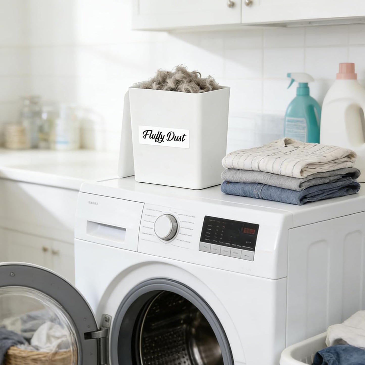 Rainmae Magnetic Laundry Lint Bin with Lid, Dryer Lint Bin, Wall-Mounted Trash Can with Lid Plastic Storage Dryer Lint Holder, Magnetic Lint Bin, Space-Saving Organizer Solution for Laundry, White