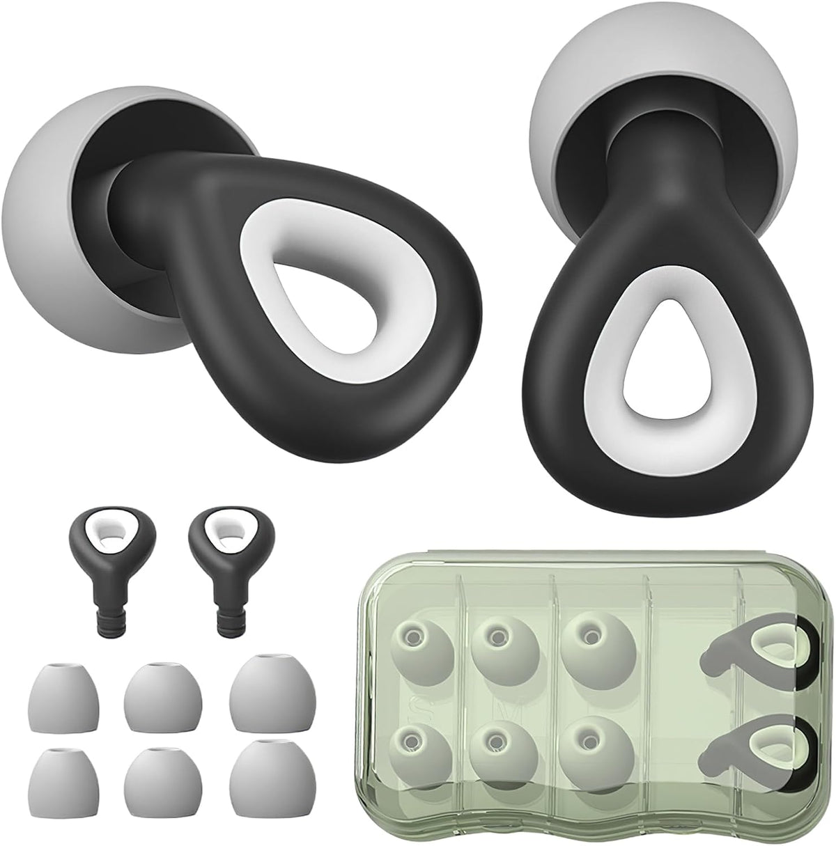 Noise Cancelling Ear plugs for Sleeping - Black Comfortable Reusable Silicone Earplugs for Sleep 24dB Noise Reduction Snoring and Studying Travel Concerts Hearing Protection with 3Tips and Storage Box