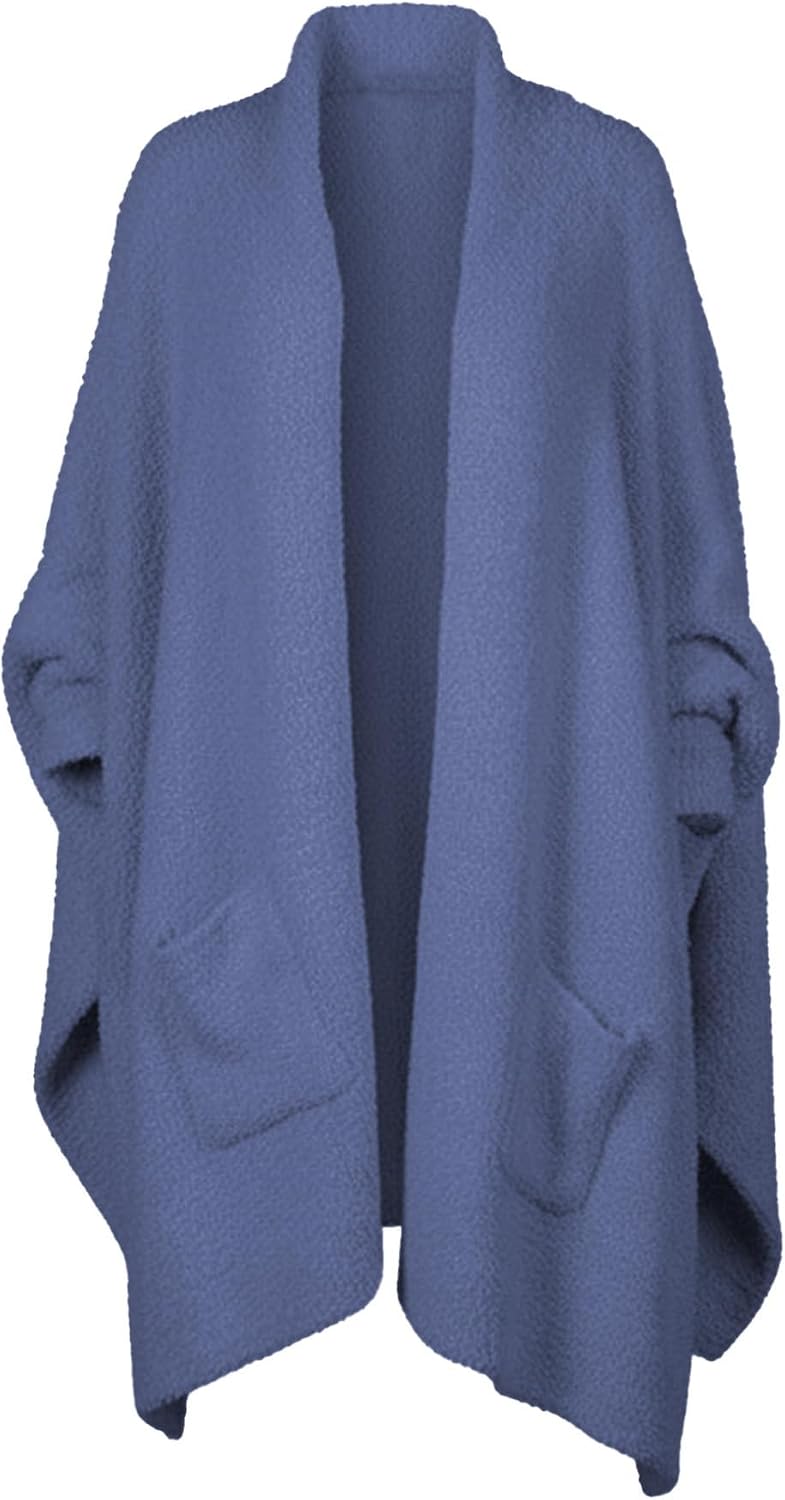 Wearable Blanket Sherpa Poncho Unique Office Work Warm Cozy Shawl TV Throw Blankets, Plush Cape Wrap for Adults